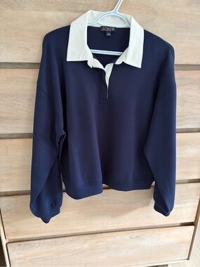 J. Crew Navy Scuba Knit Polo Sweatshirt